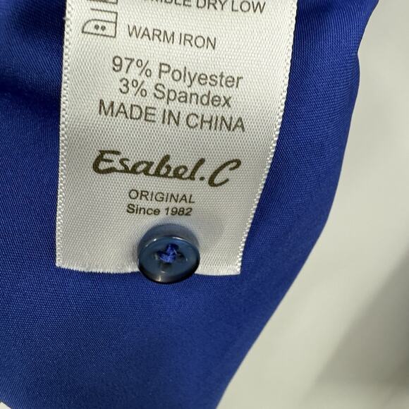 Esabel.C Satin Stretch Long Sleeve Button Up Shirt Colbalt Blue Women XL - Picture 8 of 10